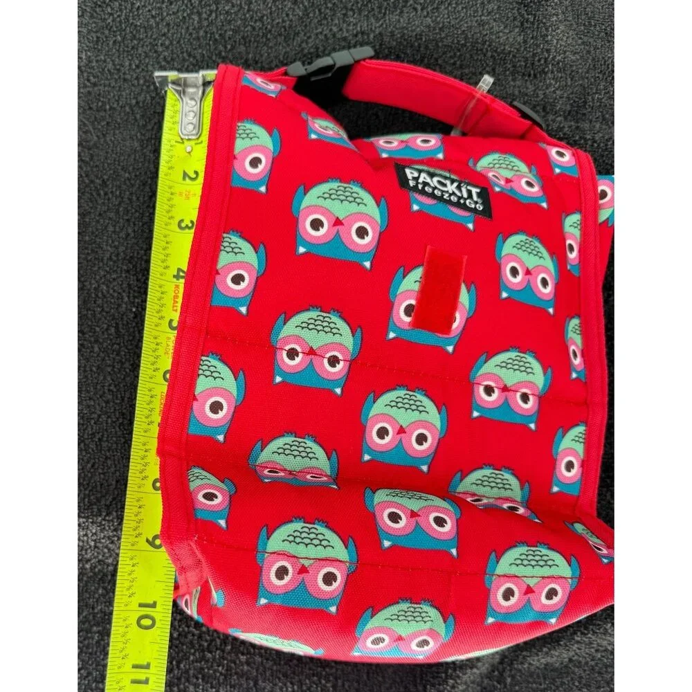 PackIt Freezable Lunch Bag With Fun Owl Print Red Color Insulated & Foldable Des